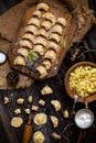 Overhead shot process of making homemade dumplings with potato