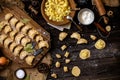 Overhead shot process of making homemade dumplings with potato