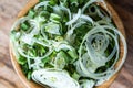 Overhead shot of a salad made of dehydrated onions