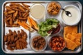 Overhead shot school lunch tray of cooked insects and bugs school food