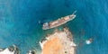 Overhead shot of Shipwreck near Pegeia village. Paphos District, Cyprus