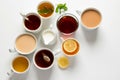 Variety of Teas and Infusions on White Background Royalty Free Stock Photo