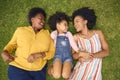 Overhead Shot Of Smiling Multi-Generation Female Family Lying On Grass In Garden Together Royalty Free Stock Photo