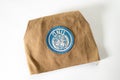 Overhead shot of UN Peacekeeper`s armband on white Royalty Free Stock Photo