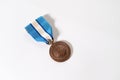 Overhead shot of United Nations Peacekeeper`s medal