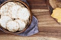 Overhead Shot of Water Crackers and Cheddar Cheese Royalty Free Stock Photo