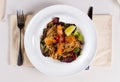 Overhead of Shrimp and Stir Fried Noodles in Bowl Royalty Free Stock Photo