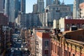 Two Bridges Overhead Street Scene with a view of the Lower Manhattan Skyline in New York City Royalty Free Stock Photo