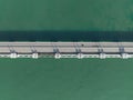 Overhead top down view of Oosterschelde barrier closable storm surge barrier and road. The Delta Works water flood Royalty Free Stock Photo