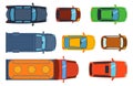 Overhead top view on colorful car toys different pickup automobile transport and collection wheel transportation design Royalty Free Stock Photo