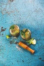 Overhead of two fresh mojitos cocktail. Royalty Free Stock Photo
