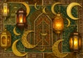 Detailed lantern and crescent moon design Royalty Free Stock Photo