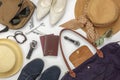 Overhead view of accessory travel and fashion men&women concept