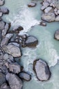 Overhead view of alpine rocks and stream with glacial water, New Zealand Royalty Free Stock Photo