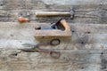 Overhead View of Antique Tools Used in Wood Shop