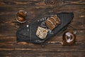 Overhead view of artisan rye bread with dried apricots, prunes and seeds Royalty Free Stock Photo