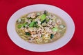 Overhead view of authentic Penang fried hokkien mee or noodle served in plate Royalty Free Stock Photo