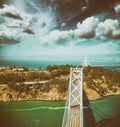 Overhead view of Bay Bridge in San Francisco from helicopter, C Royalty Free Stock Photo