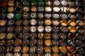 overhead view of beer kegs stacked in brewery storage