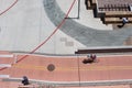 Overhead View of Bicycle Path With Bike Rider, Austin Texas, USA