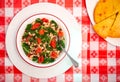 Overhead view of black eye peas and collard greens