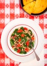 Overhead view of black eye peas and collard greens