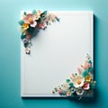 A blank paper with delicate floral accents on the corners. floral background, Mockup, colorful background Royalty Free Stock Photo