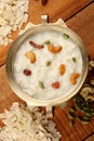 Overhead view-Bowl of delicious dessert Palada Pradhaman or payasam,