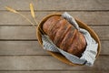 Overhead view of brown bread in basket Royalty Free Stock Photo