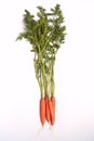 Overhead View Of Bunch Of Fresh Carrots With Tops On White Background Royalty Free Stock Photo