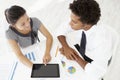 Overhead View Of Businesswoman And Businessman Working At Desk T Royalty Free Stock Photo