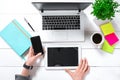 Overhead view of businesswoman working at computer in office Royalty Free Stock Photo