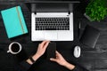 Overhead view of businesswoman working at computer in office Royalty Free Stock Photo