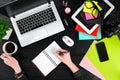 Overhead view of businesswoman working at computer in office Royalty Free Stock Photo