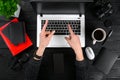 Overhead view of businesswoman working at computer in office Royalty Free Stock Photo