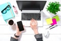 Overhead view of businesswoman working at computer in office Royalty Free Stock Photo