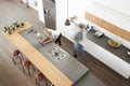 Overhead View Of Busy Couple In Modern Kitchen Royalty Free Stock Photo