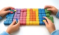 Colorful building blocks hands Royalty Free Stock Photo
