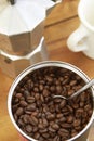 Overhead View Of Coffee Beans, Cafetiere And Mug Royalty Free Stock Photo