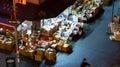 Overhead view of a corner market at night in the Chinatown neighborhood on Manhattan in New York City