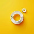 Overhead view of a cup of chamomile tea surrounded by delicate chamomile flower petals Royalty Free Stock Photo