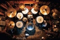 overhead view of a custom drum set arrangement