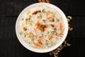 Overhead view-delicious vegetarian fried rice with basmati rice