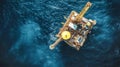 Overhead view of a drilling rig at sea, showcasing dynamic composition and dramatic sky, capturing the essence of ocean-bound Royalty Free Stock Photo