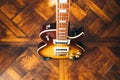 Overhead view electric guitar standing