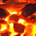 Overhead view of empty BBQ hot fire grill and burning charcoal Royalty Free Stock Photo