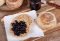 English Muffin Spread With Blueberry Preserves Royalty Free Stock Photo