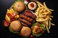 Overhead View of Fast Food Feast Royalty Free Stock Photo