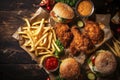 Overhead View of Fast Food Feast Royalty Free Stock Photo