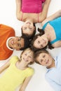 Overhead View Of Five Young Children In Studio Royalty Free Stock Photo